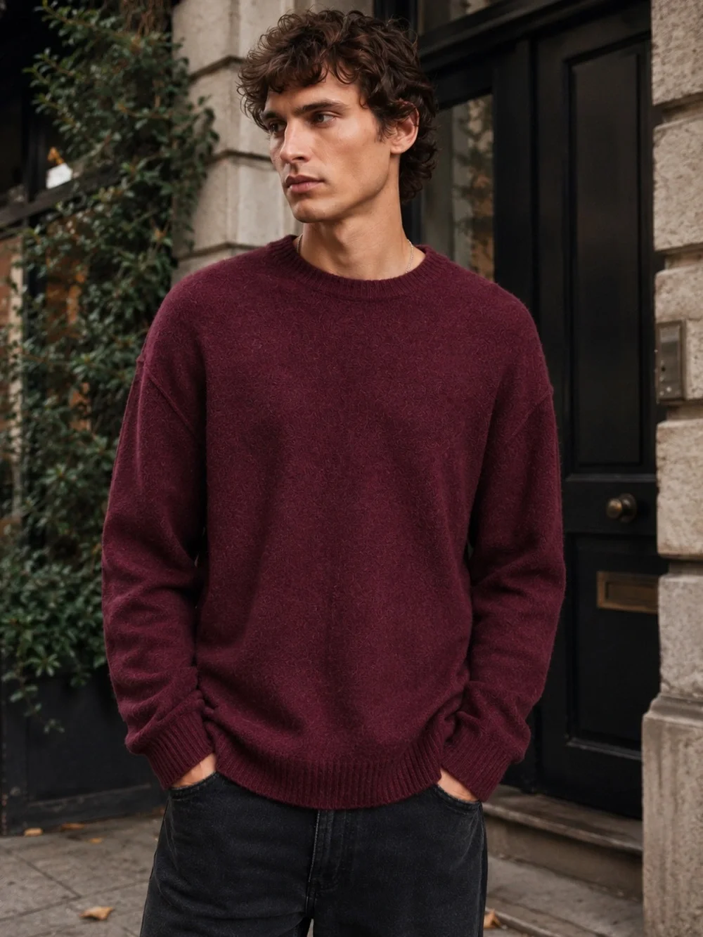 AllSaints Patern Wool Blend Crewneck Sweater Burgundy XXL Warm Quiet Luxury